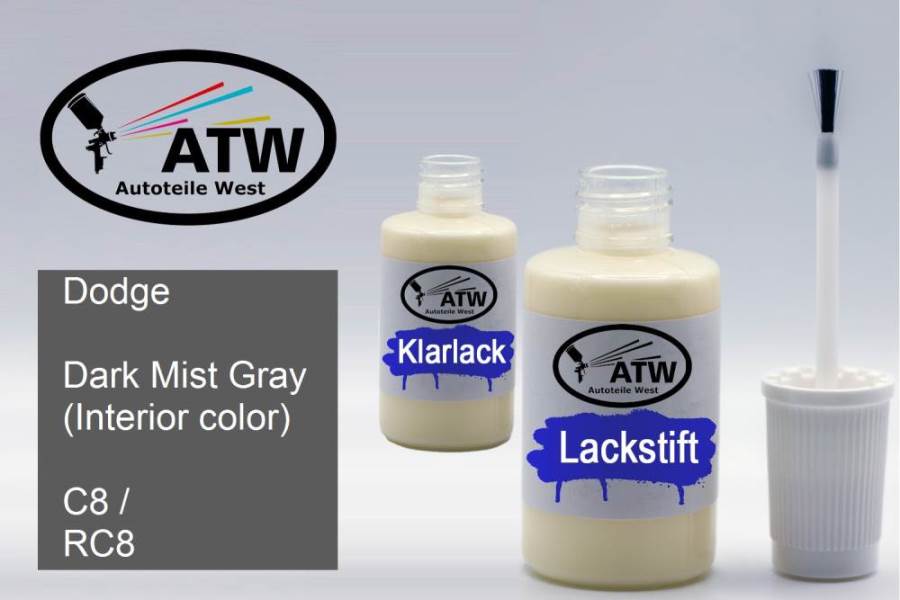 Dodge, Dark Mist Gray (Interior color), C8 / RC8: 20ml Lackstift + 20ml Klarlack - Set, von ATW Autoteile West.